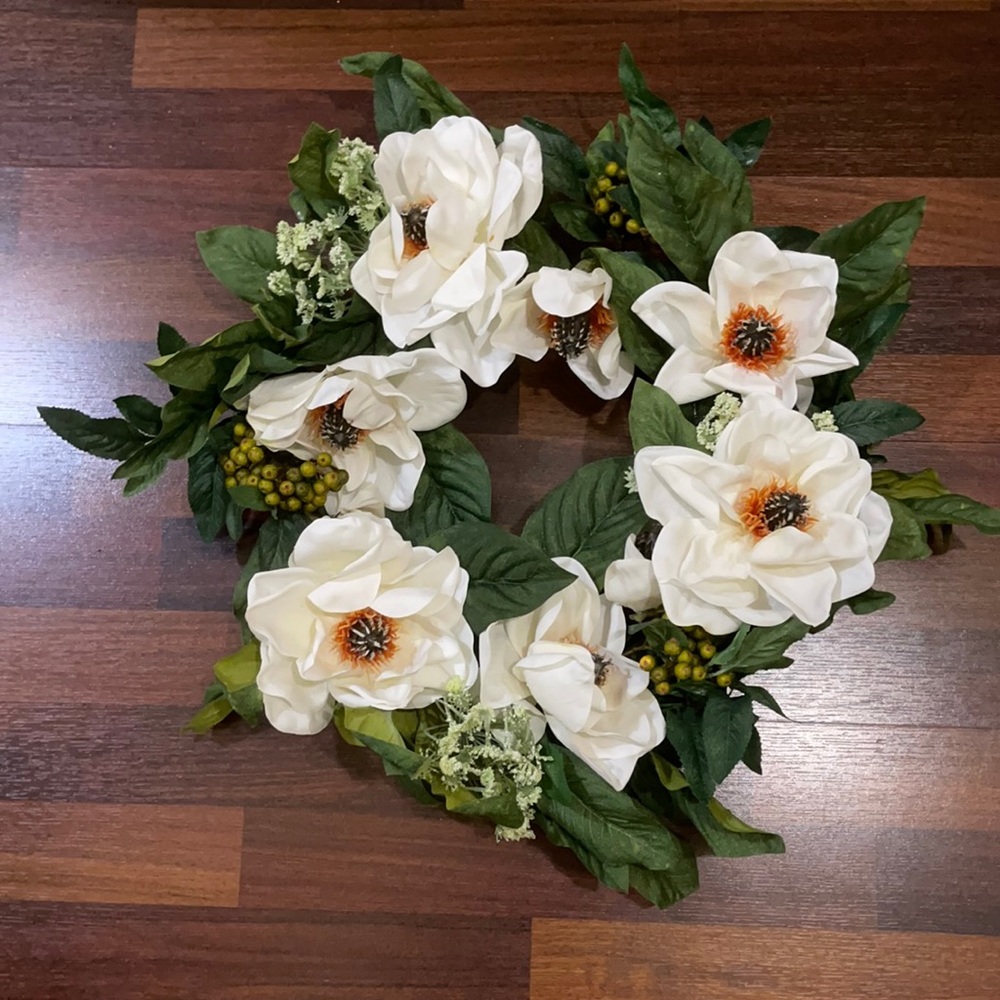 Faux white floral wreath